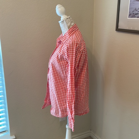 Joe Fresh button front orange and white gingham blouse, sz M - Picture 2 of 4